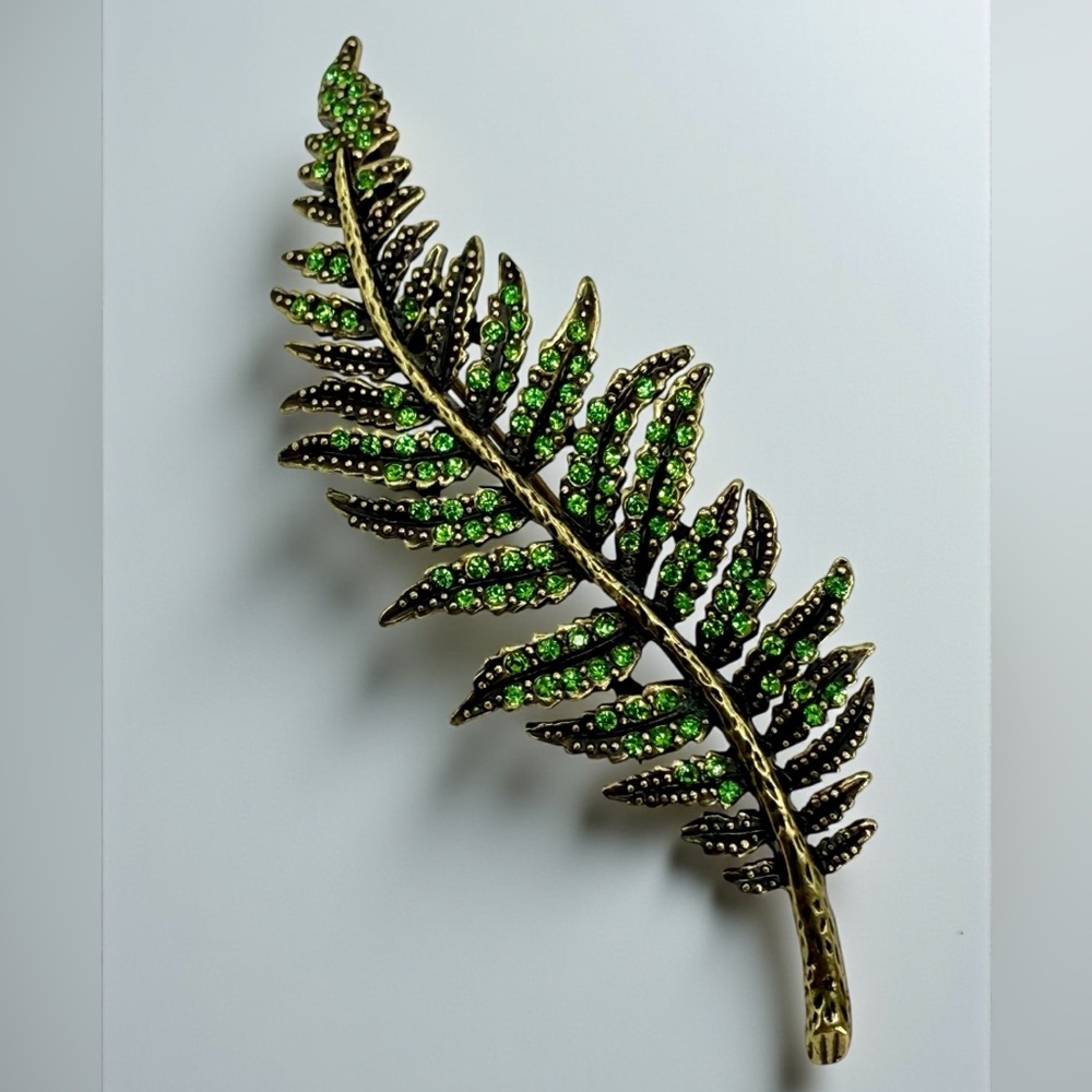 Heidi Daus Green Crystal Fern Leaf Brooch
